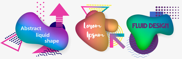 Poster - Fluid design. Isolated gradient waves with geometric lines, dots. Vector illustration.