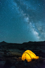 Glowing Tent And Stars In High Sierra