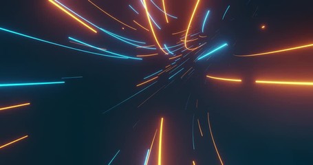 Poster - Motion graphic 4K seamless loop of flying into digital technologic tunnel. Futuristic technology abstract background with lines for network, big data, data center, server, internet, speed. 3D render