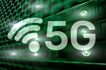 Wall Mural - 5g network, 5g internet connection concept in digital background. smart communication network concep