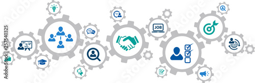 Cuadros en Lienzo human resources icons concept – recruitment, teamwork, career: vector illustrati