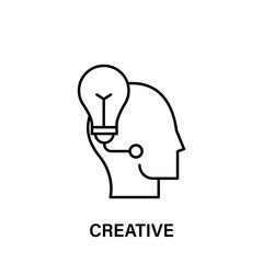 Poster - thinking, head, creative, bulb icon. Element of human positive thinking icon. Thin line icon for website design and development, app development. Premium icon