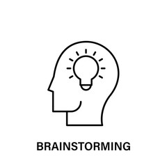 Poster - thinking, head, bulb, brainstorming icon. Element of human positive thinking icon. Thin line icon for website design and development, app development. Premium icon