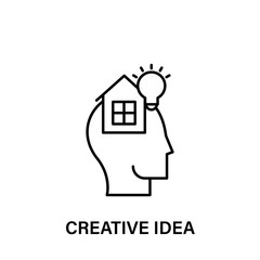 Poster - thinking, head, home, bulb, creative idea icon. Element of human positive thinking icon. Thin line icon for website design and development, app development. Premium icon
