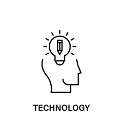 Poster - thinking, head, bulb, pen, technology icon. Element of human positive thinking icon. Thin line icon for website design and development, app development. Premium icon