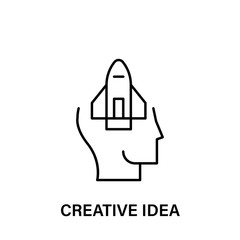 Poster - thinking, head, rocket, creative idea icon. Element of human positive thinking icon. Thin line icon for website design and development, app development. Premium icon