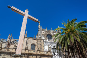 Wall Mural - Stone Cross and Seville Cathedral