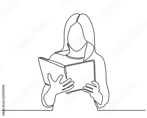 Continuous Line Drawing Of Happy Mature Woman Reading Her