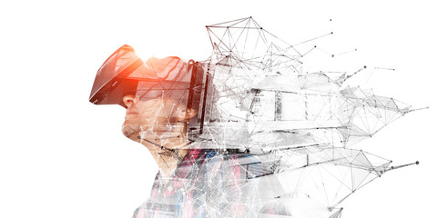 Wall Mural - experiencing virtual technology world. mixed media