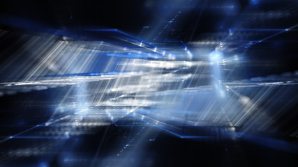 Poster - Abstract blue on black background element. Fractal graphics 3d illustration. Science or technology concept.