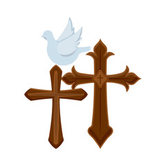 Canvas Print - set of crosses catholics with cute dove