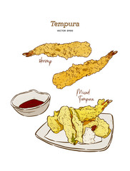 Wall Mural - Tempura japanese food vector set.