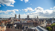 Scenery From The Top Of The Graven Steen Castle, View Of Gent City Old City From Gravensteen Castle In Belgium