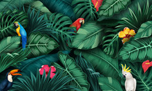 Tropical Plants And Birds Collection Set