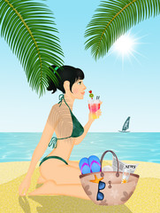 Poster - girl relaxing on the beach