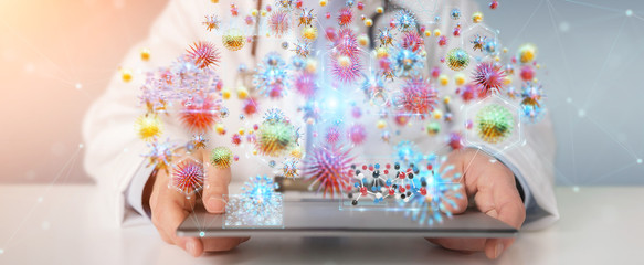 Poster - Doctor using digital nanobot virus 3D rendering