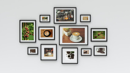 Photo frame on wall - coffee picture(3d rendering)