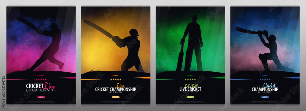 Set of Cricket Championship banners or posters, design with players and ...