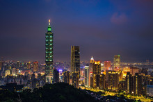 Taipei Skyline At Twilight Time.
