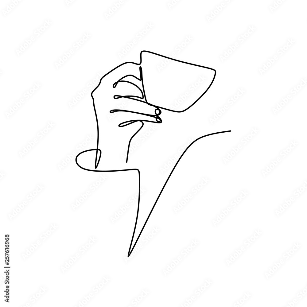Continuous line drawing of the hand holding a cup of coffee. Stock ...