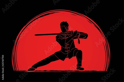 Dekoracja na wymiar  czlowiek-z-akcja-miecza-kung-fu-stanowia-wektor-graficzny