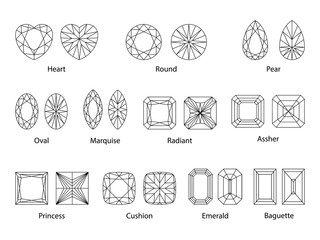 vector illustration of cutting scheme for diamonds and gem stones