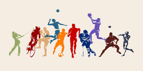 sports, set of athletes of various sports disciplines. isolated vector silhouettes. run, soccer, hoc