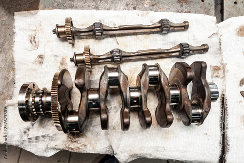 Close Up Of A Car Crankshaft Removed For Replacement On A