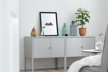 Wall Mural - Home interior with gray sideboard