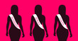 Beautiful, attractive and sexy woman is labelled by sash with marital status - single, taken, married. Vector illustration