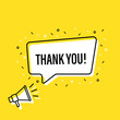 © iiierlok_xolms - Male hand holding megaphone with thank you speech bubble. Loudspeaker. Banner for business, marketing and advertising. Vector illustration.