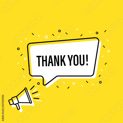 Cuadros en Lienzo Male hand holding megaphone with thank you speech bubble