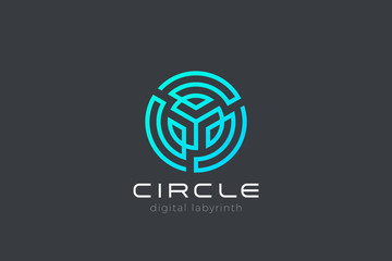 Fototapete - technology hi-tech digital virtual circle labyrinth maze logo design abstract vector template. block