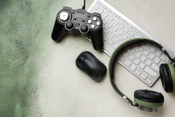 Modern gaming accessories on table