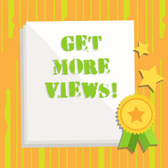 Poster - Handwriting text writing Get More Views. Conceptual photo Increase web traffic optimise blog strategy analyse digitally White Blank Sheet of Parchment Paper Stationery with Ribbon Seal Stamp Label
