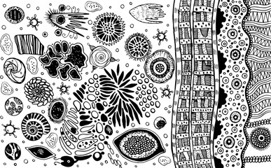 Psychedelic abstract ink abstract sketch. Surreal weird line drawing for design, coloring page for adults. Vector illustration