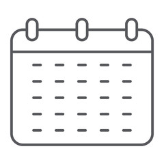 Poster - Calendar thin line icon, reminder and date, schedule sign, vector graphics, a linear pattern on a white background.