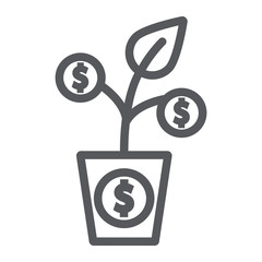 Poster - Money tree line icon, currency and growth, finance plant sign, vector graphics, a linear pattern on a white background.