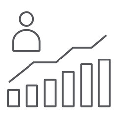 Poster - Career growth thin line icon, increase and diagram, person and chart sign, vector graphics, a linear pattern on a white background.