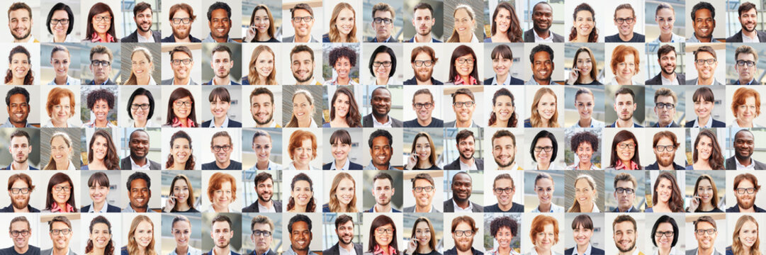 panorama portrait collage von geschäftsleuten