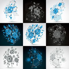 Poster - set of bauhaus retro wallpapers, art vector backgrounds made using grid and hexagons. geometric grap