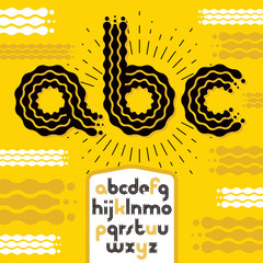 Poster - Vector lower case modern disco alphabet letters, abc set. Rounded bold font, typescript for use as retro poster design elements. Made with flowing lines.