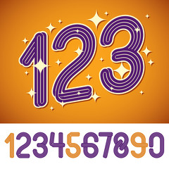 Poster - Vector funky rounded numerals collection made with parallel stripes, for use in logo design for nightclub advertising.