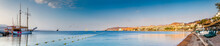 Panorama. Morning At The Central Public Beach In Eilat - Famous Tourist Resort And Recreational City In Israel