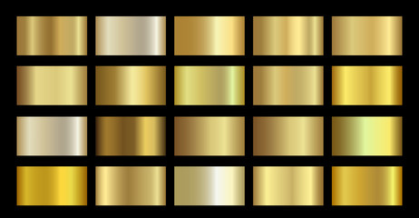 Wall Mural - Gold Metallic, bronze, silver, chrome, copper metal foil gradient template. Vector golden swatch