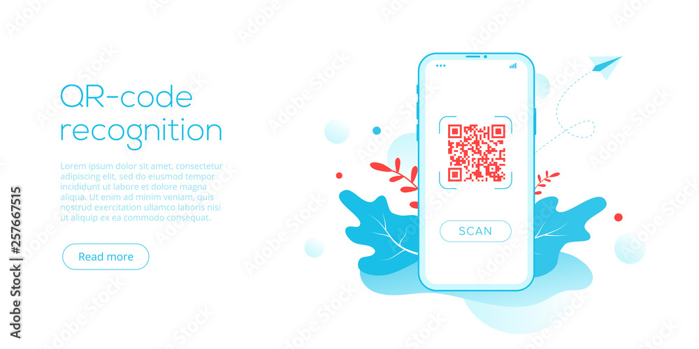 QR code technology in creative flat vector illustration. Smartphone ...