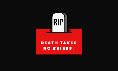 Wall Mural - Death Takes No Bribes Motivational Poster with Tombstone Illustration
