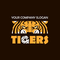 illustration of angry tiger head emblem isolated on black background