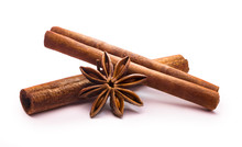 Cinnamon Stick And Star Anise On White Background