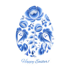 Wall Mural - Easter egg with blue gzhel pattern design.